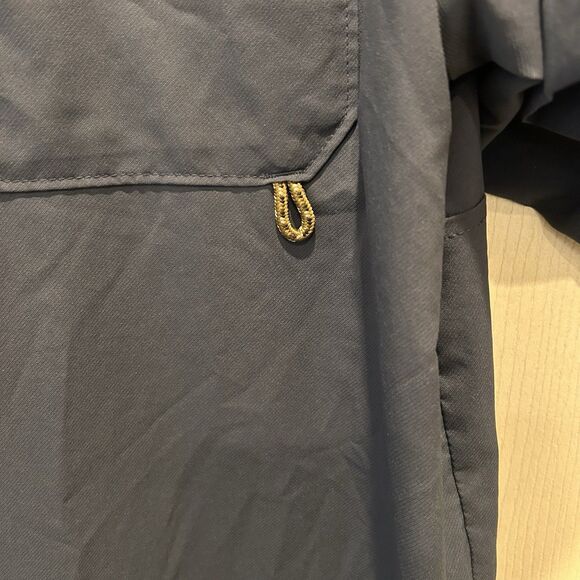 Columbia PFG Vented Fishing Short Sleeve Blue Button Shirt Men L Polyester - Picture 4 of 7